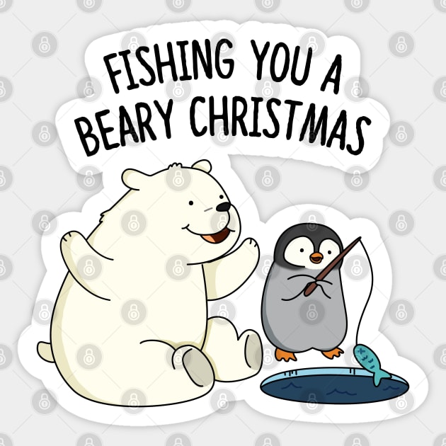 Fishing You A Beary Christmas Cute Polar Bear Pun Sticker by punnybone